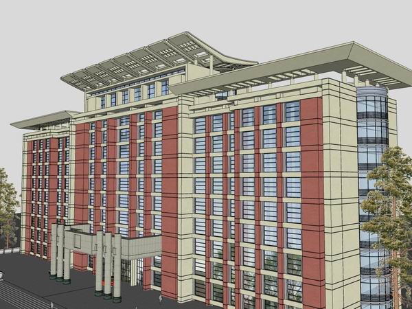 Sketchup办公模型|高层办公楼，古典风格