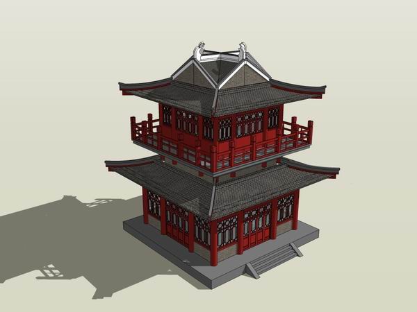 Sketchup古建筑模型|多层阁楼，古代阁楼，中式风格，古建