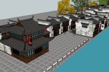 Sketchup商业模型|多层徽派商业街，公建，古典风格-BIM建筑网
