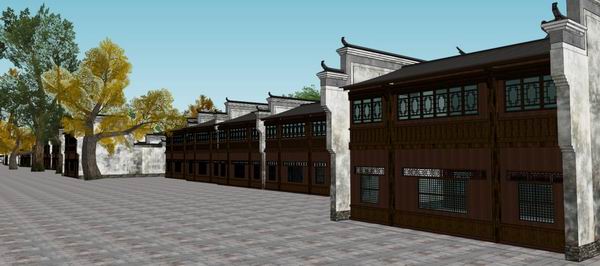 Sketchup商业模型|多层徽派商业街，公建，古典风格