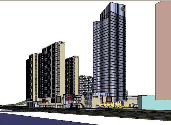 Sketchup综合体模型|多高层综合体，办公楼，住宅，底层商业，现代风格