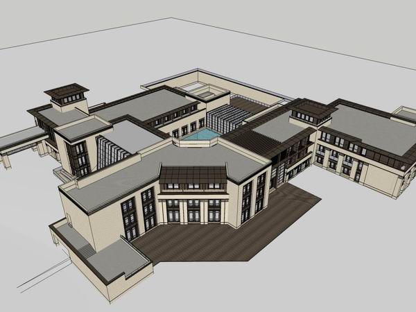 Sketchup住宅模型|多层住宅活动中心，古典风格