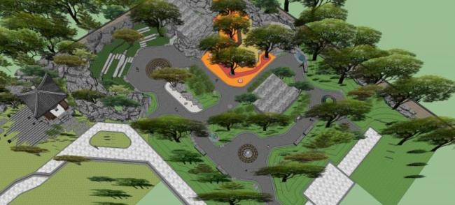 Sketchup景观模型|中式园林景观，中式风格
