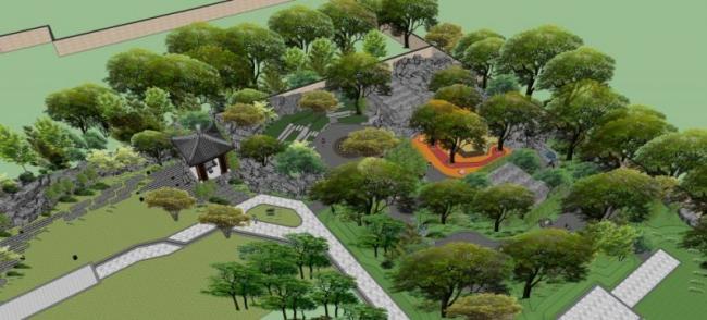 Sketchup景观模型|中式园林景观，中式风格