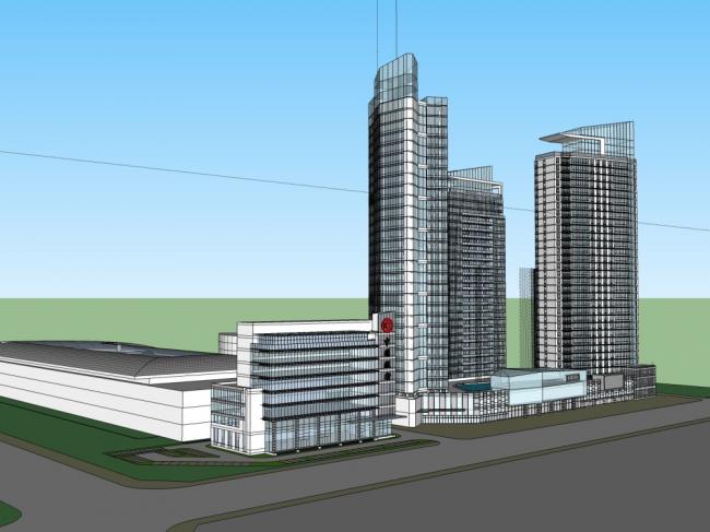 Sketchup办公模型|超高层办公楼，底层商业，现代风格