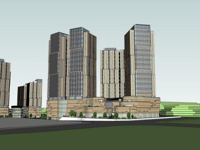 Sketchup综合体模型|多高层混合，超高层商业综合体，住宅，现代风格