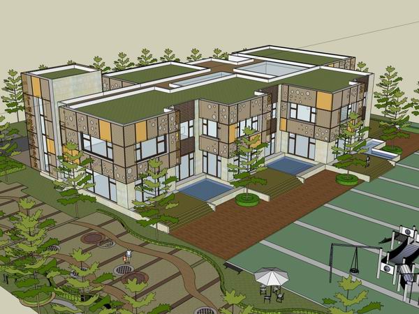 Sketchup学校模型|多层幼儿园学校，校园教育建筑，现代风格