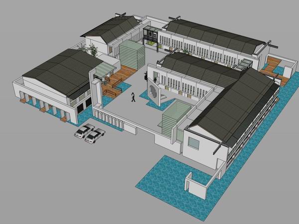 Sketchup酒店模型|多层四合院酒店会议中心，现代中式风格