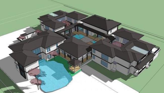 Sketchup酒店模型|多层会所度假村酒店，现代中式
