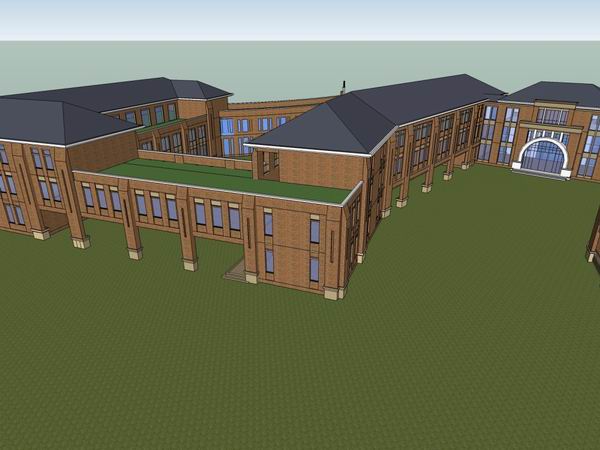 Sketchup学校模型|多层国际中小学学校，校园教育建筑，古典风格