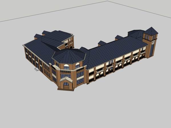 Sketchup学校模型|多层幼儿园学校，校园教育建筑，古典风格