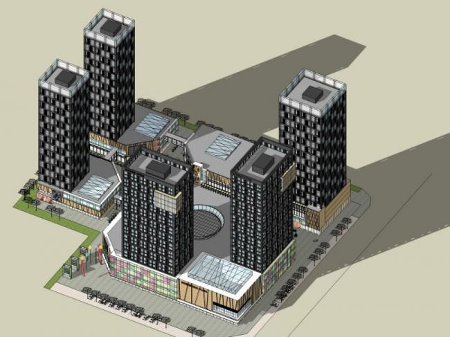 Sketchup综合体模型|多高层综合体，底层商业，住宅，现代风格