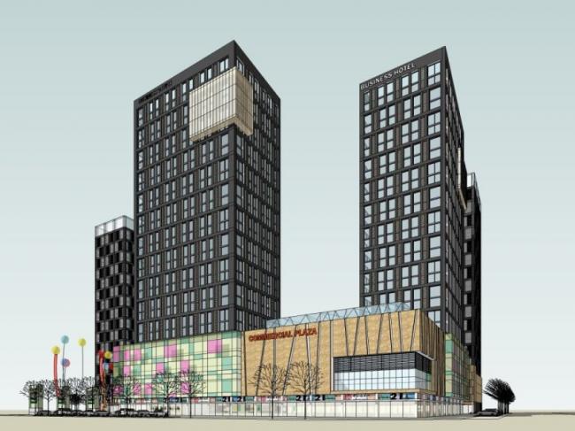 Sketchup综合体模型|多高层综合体，底层商业，住宅，现代风格