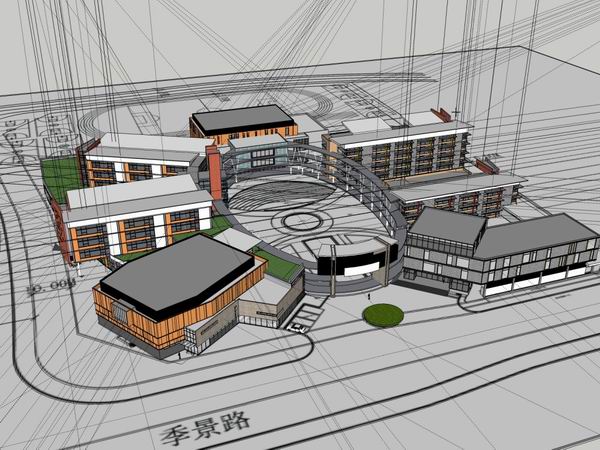 Sketchup学校模型|多层小学学校，校园教育建筑，现代风格