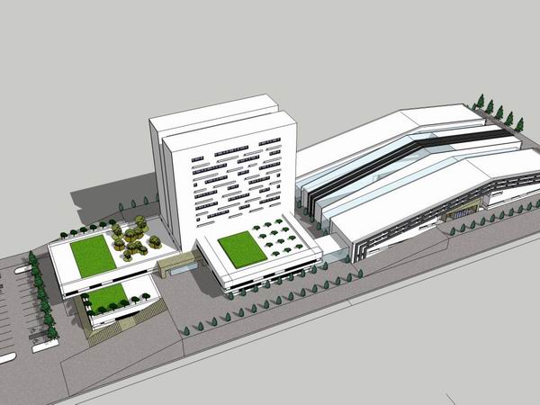 Sketchup办公模型|多层坡地办公楼，现代风格