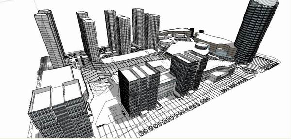 Sketchup综合体模型|多高层商业综合体办公楼，住宅，现代风格