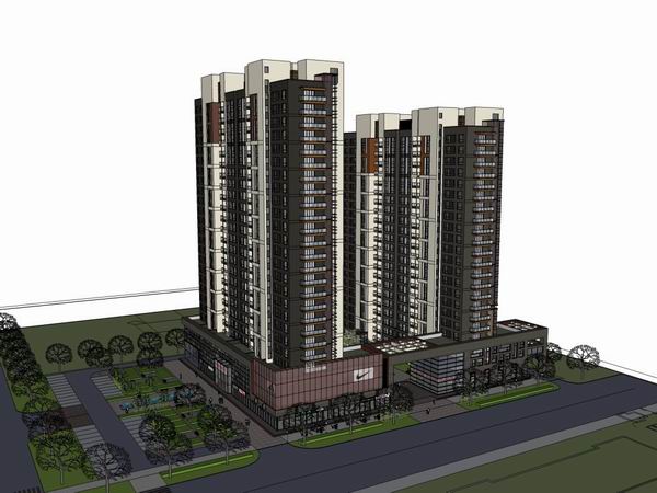 Sketchup住宅模型|高层住宅，底层商业，现代风格