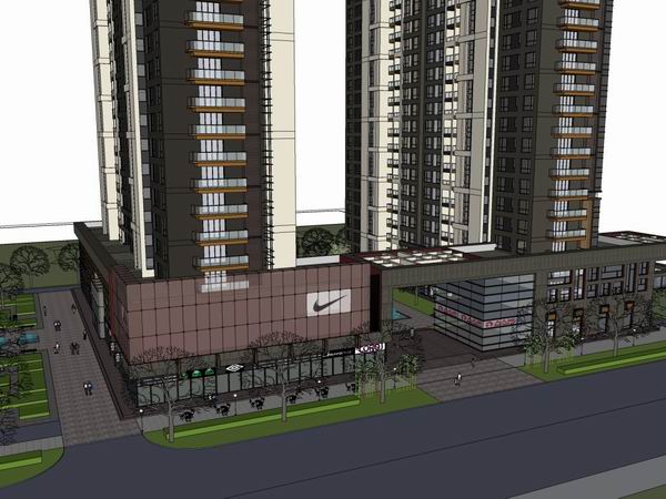 Sketchup住宅模型|高层住宅，底层商业，现代风格