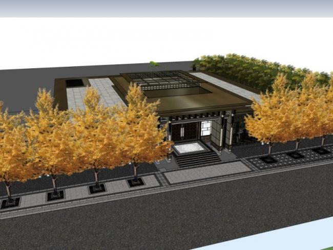 Sketchup景观模型|会所景观，中式风格，中式会所景观