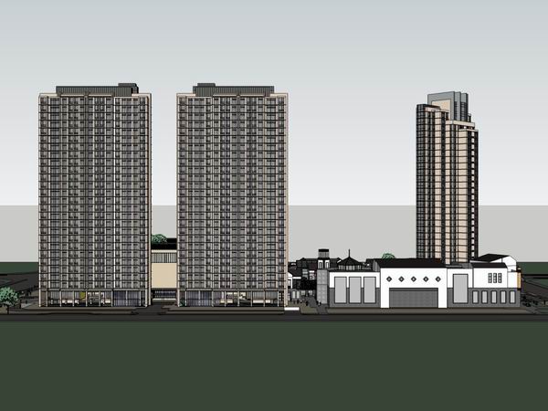 Sketchup综合体模型|多高层综合体，办公楼，商业，住宅，公寓，现代风格