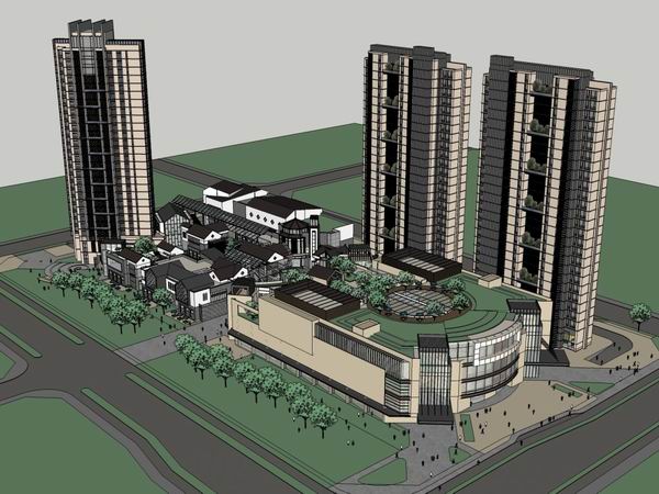 Sketchup综合体模型|多高层综合体，办公楼，商业，住宅，公寓，现代风格