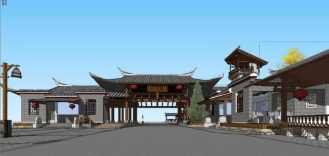 Sketchup古建筑模型|古建筑，中式风格，多层商业娱乐休闲建筑