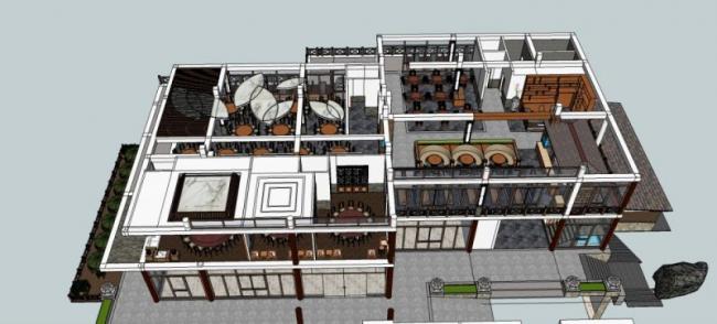 Sketchup商业模型|多层宾馆餐厅，现代风格