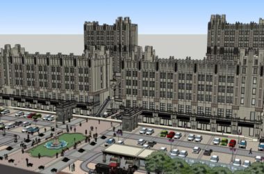 Sketchup综合体模型|多高层综合体，办公楼，商业街商业广场，古典风格-BIM建筑网