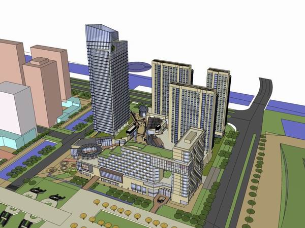 Sketchup综合体模型|多高层商业综合体，办公楼，商业，住宅，现代风格