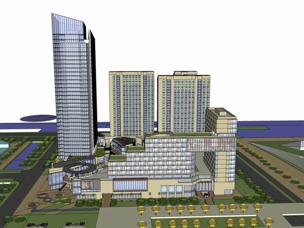 Sketchup综合体模型|多高层商业综合体，办公楼，商业，住宅，现代风格