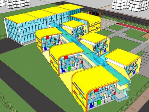 Sketchup学校模型|多层幼儿园学校，校园教育建筑，现代风格