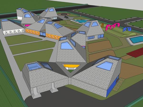 Sketchup学校模型|多层幼儿园学校，校园教育建筑，现代风格