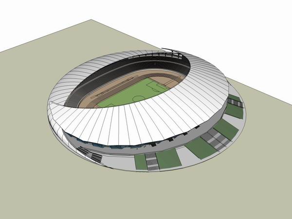 Sketchup体育馆模型|足球场，天津西青区体育中心，公建，现代风格