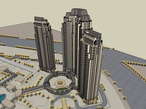 Sketchup住宅模型|高层住宅，会所，商业街，古典风格