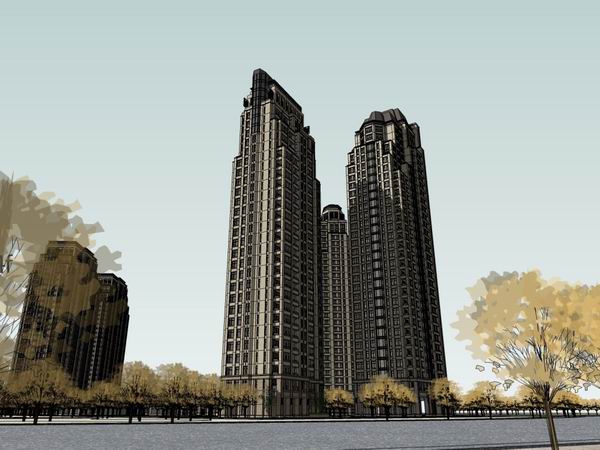 Sketchup住宅模型|高层住宅，会所，商业街，古典风格