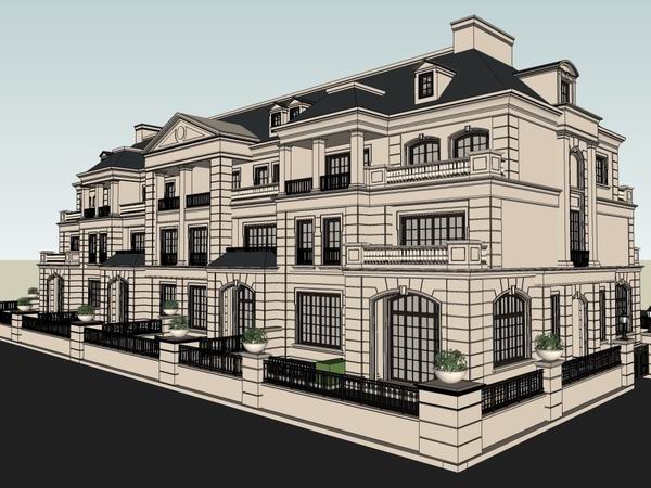 Sketchup住宅模型|多层会所，住宅，古典风格