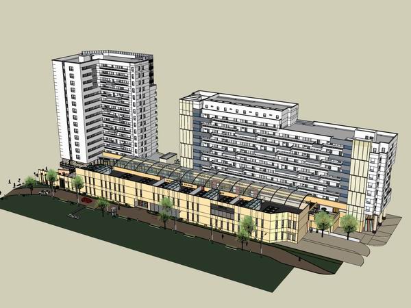 Sketchup综合体模型|多高层综合体，办公楼，商业，住宅，现代风格