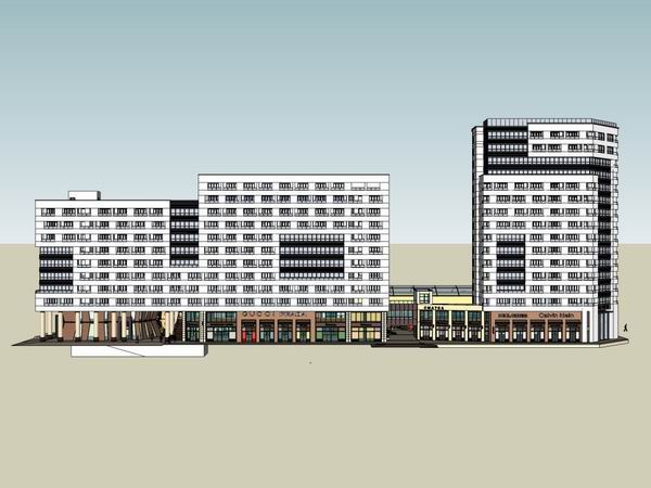 Sketchup综合体模型|多高层综合体，办公楼，商业，住宅，现代风格