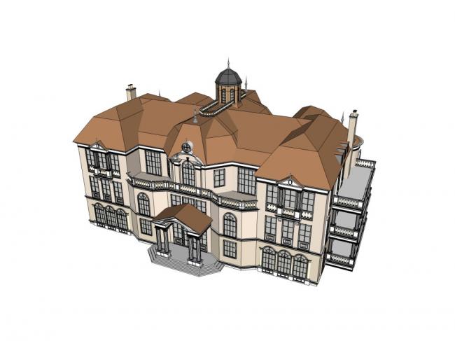 Sketchup住宅模型|多层住宅会所，古典风格