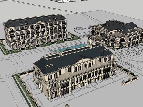 Sketchup住宅模型|多层住宅会所，古典风格