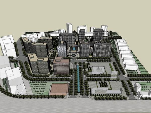 Sketchup综合体模型|高层综合体，办公楼，商业，酒店，现代风格