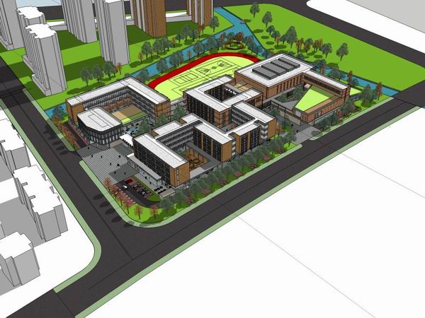Sketchup学校模型|多层集什港白岳小学学校，校园教育建筑，公建，现代风格