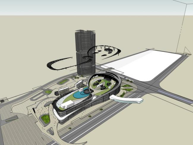 Sketchup综合体模型|多高层综合体，商业，办公楼，展览馆，现代风格
