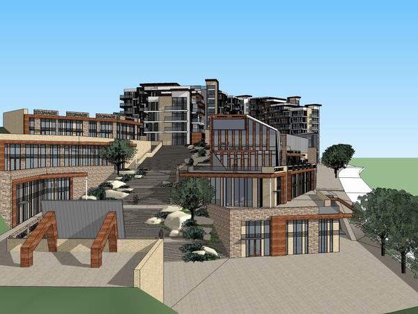 Sketchup商业模型|多屋山地商业街，现代风格