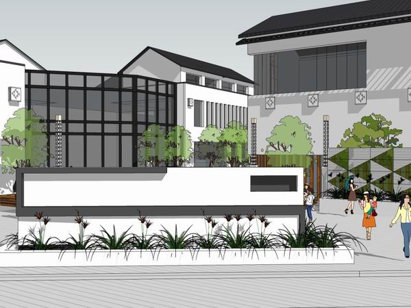 Sketchup商业模型|多层商业街，现代中式风格