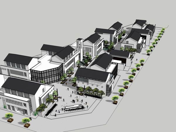 Sketchup商业模型|多层商业街，现代中式风格