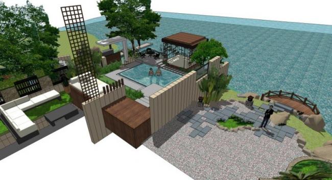 Sketchup景观模型|庭院景观，现代风格，现代庭院景观
