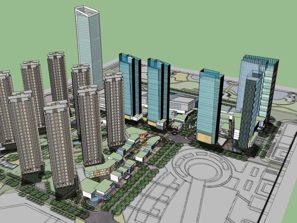 Sketchup综合体模型|高层综合体，办公楼，住宅，商业，现代风格