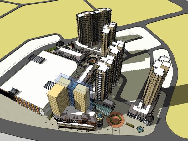 Sketchup住宅模型|高层住宅，底层商业，西班牙古典风格