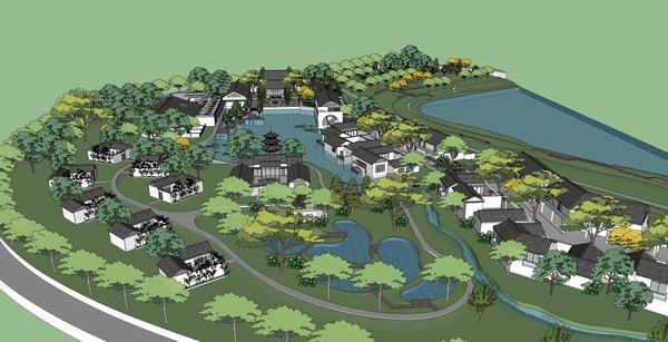 Sketchup文化模型|多层园林博览会，文化建筑，中式风格